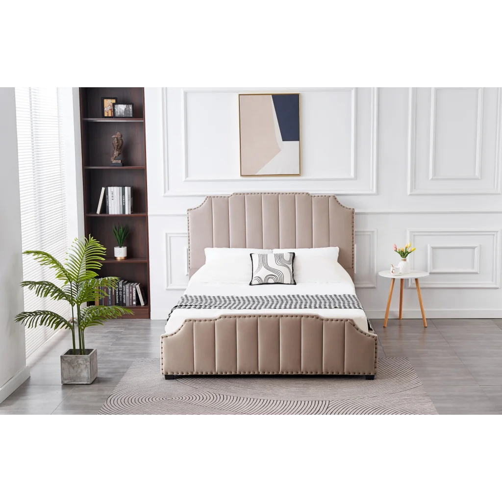 Santosa Champagne Velvet Bed - King - Furniture > Bedroom >