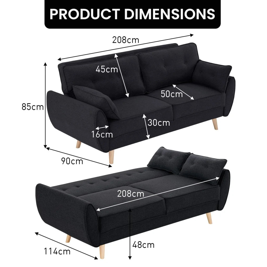 Sarantino 3 Seater Modular Linen Fabric Sofa Bed Couch