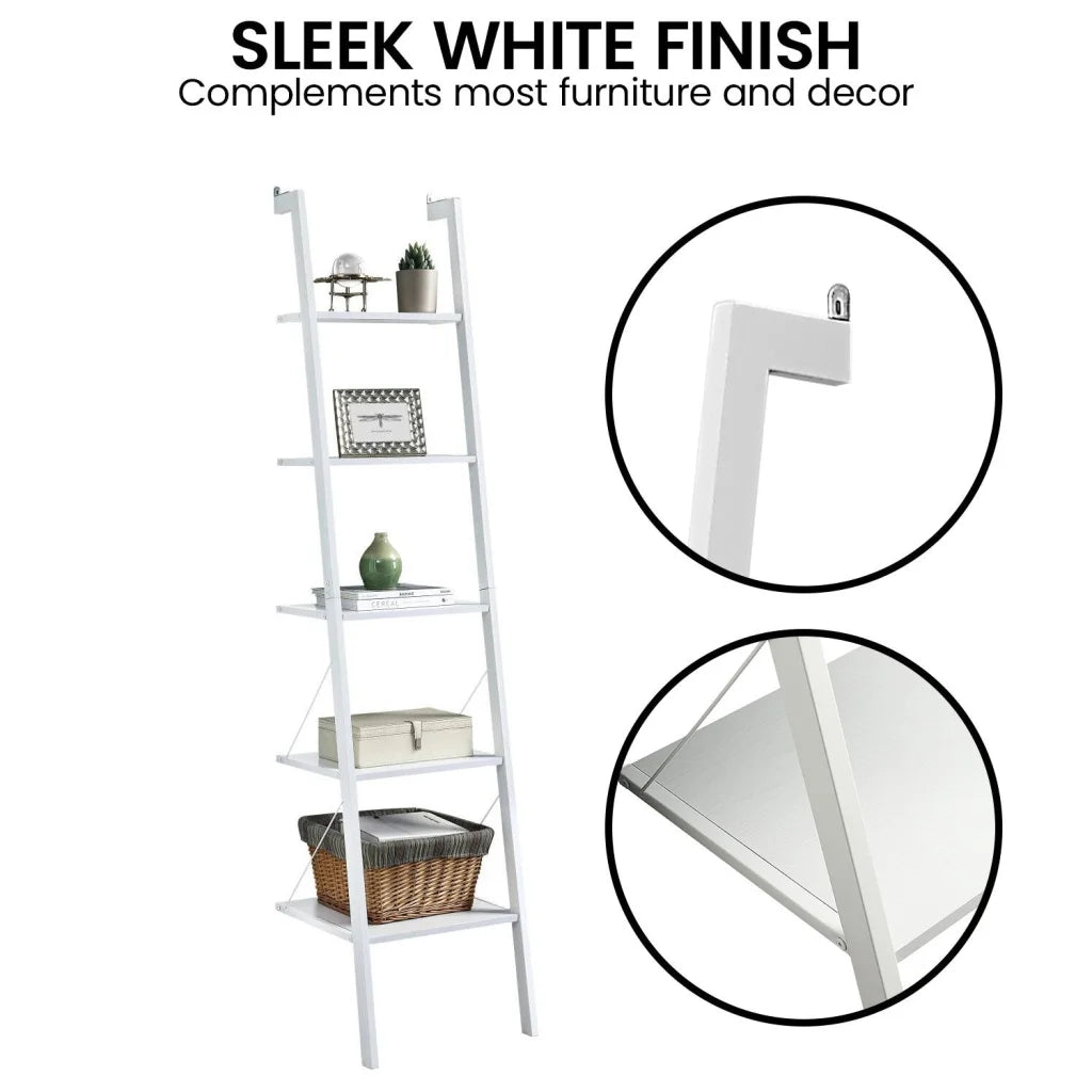 Sarantino Amelia 5-Tier Ladder Shelf in White - Furniture >