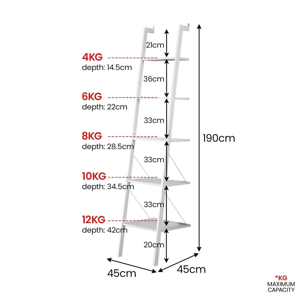 Sarantino Amelia 5-Tier Ladder Shelf in White - Furniture >