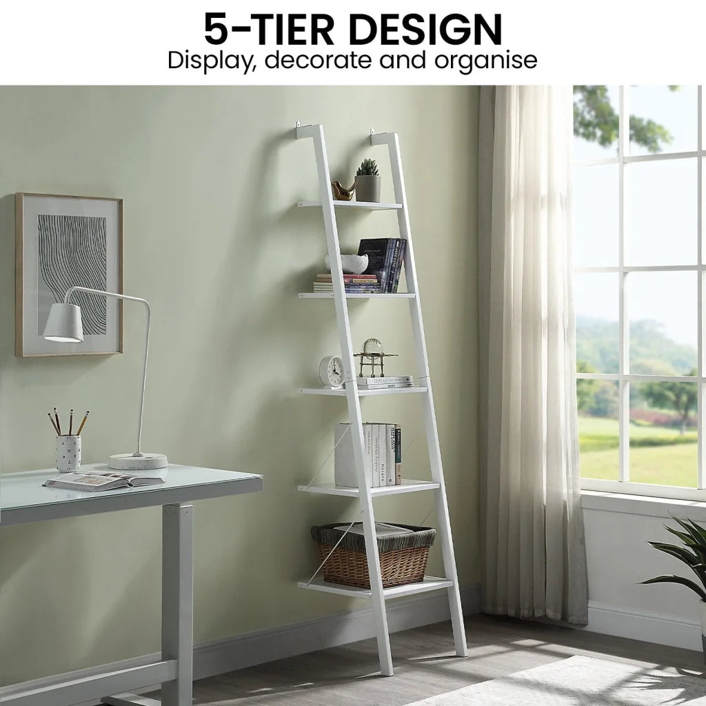 Sarantino Amelia 5-Tier Ladder Shelf in White - Furniture >