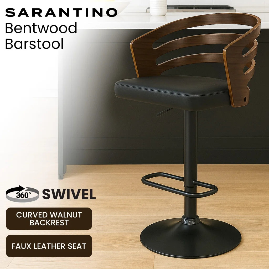 Sarantino Bentwood Walnut Barstool Leather Seat And Metal