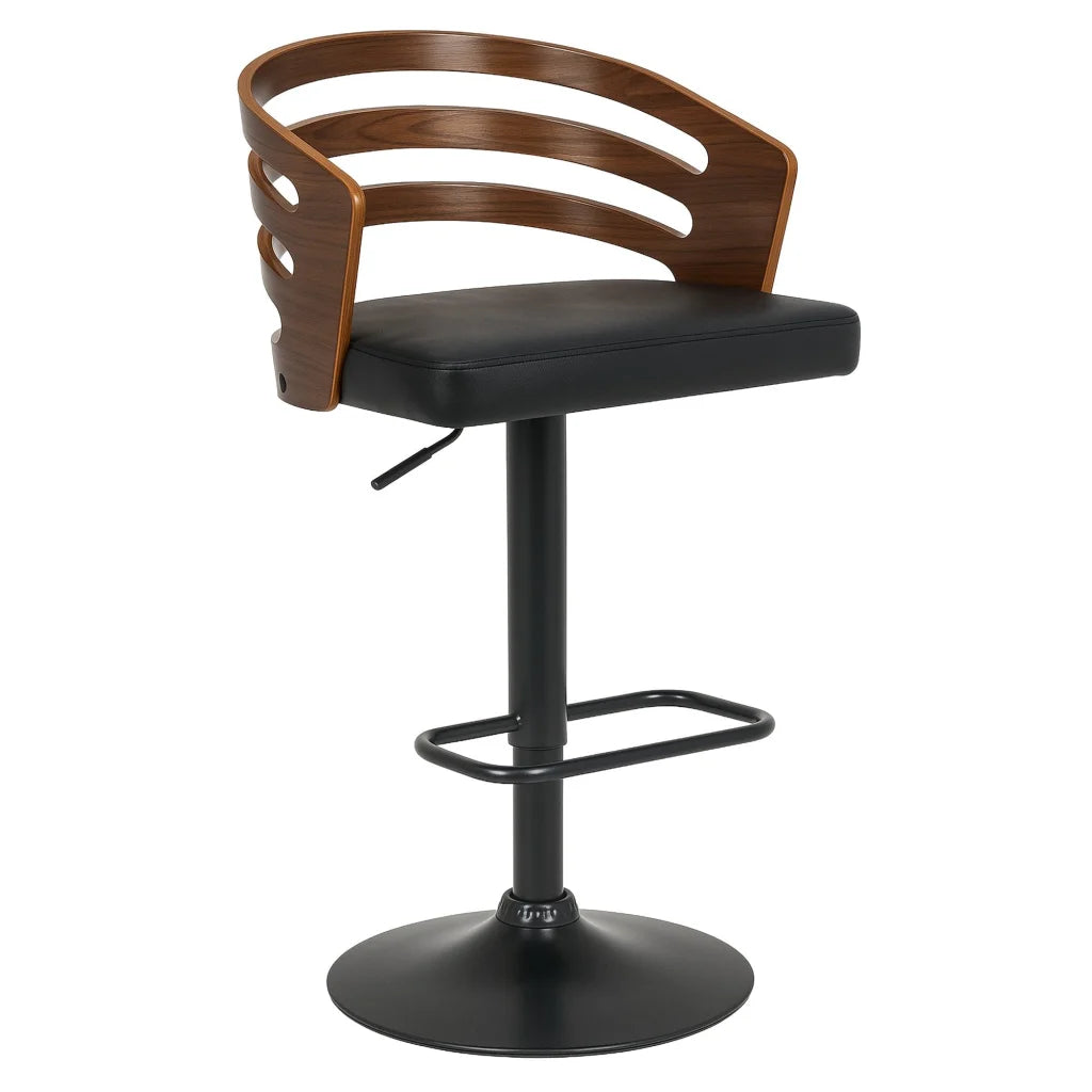 Sarantino Bentwood Walnut Barstool Leather Seat And Metal