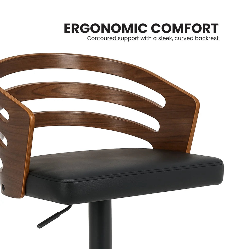 Sarantino Bentwood Walnut Barstool Leather Seat And Metal