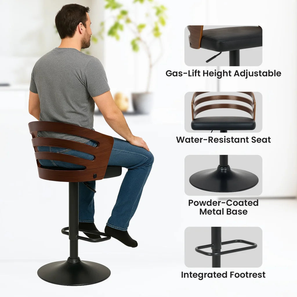 Sarantino Bentwood Walnut Barstool Leather Seat And Metal