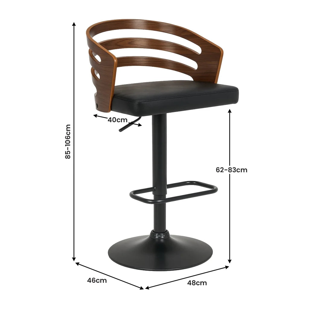 Sarantino Bentwood Walnut Barstool Leather Seat And Metal