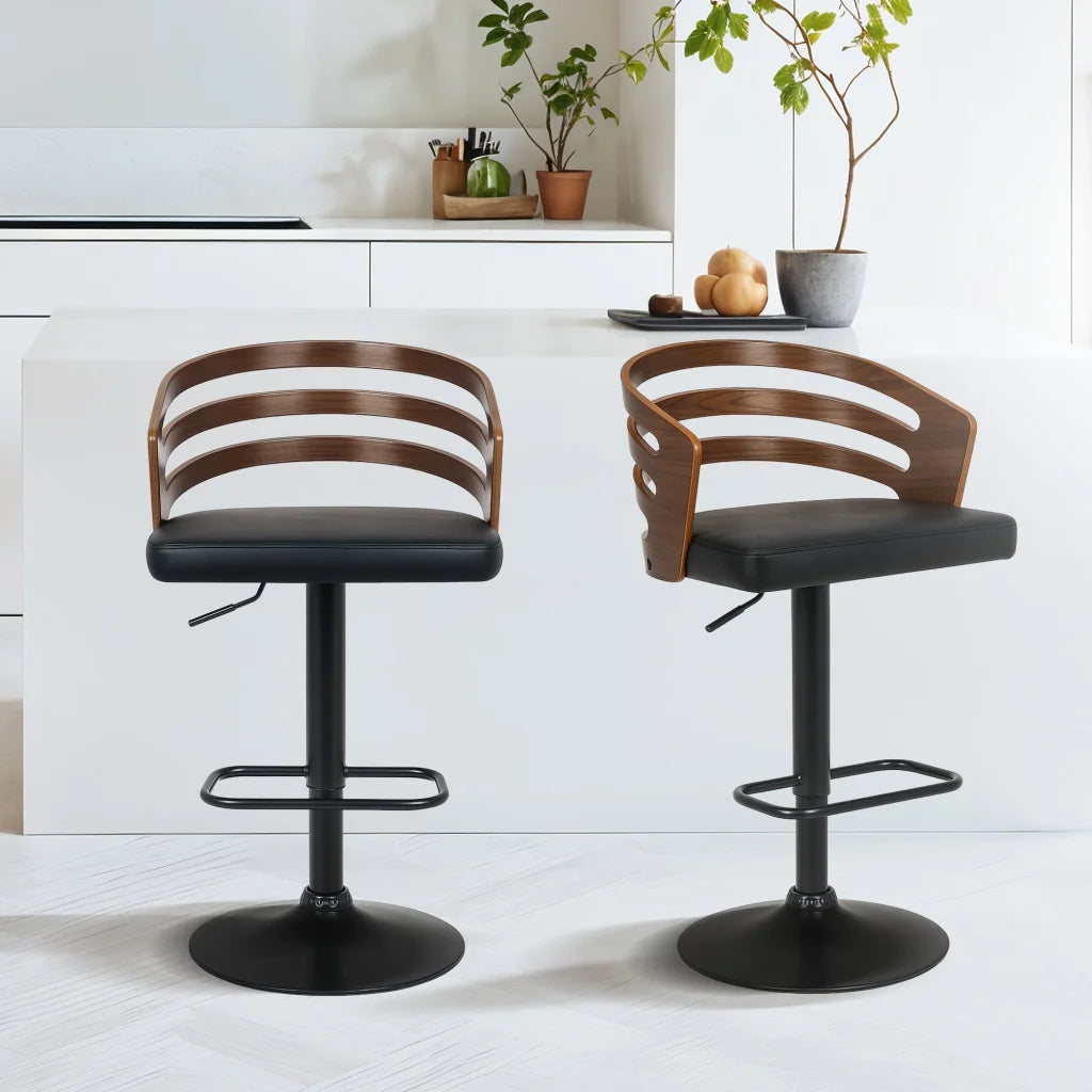 Sarantino Bentwood Walnut Barstool Leather Seat And Metal
