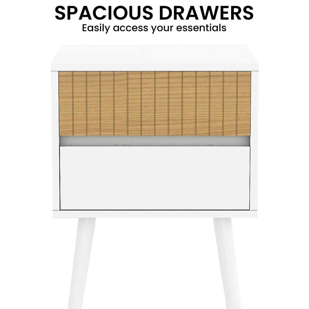 Sarantino Clio Bedside Table Night Stand - White/natural