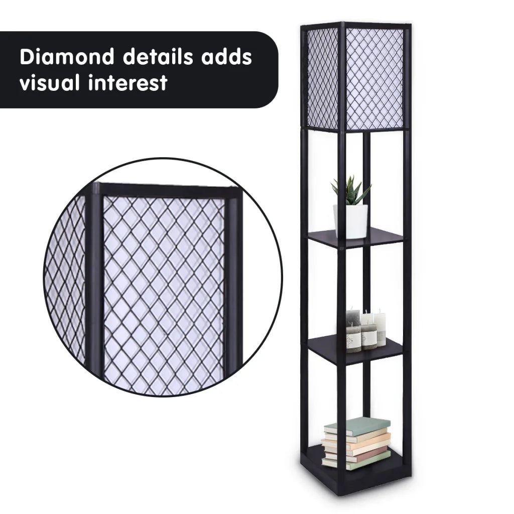 Sarantino Etagere Floor Lamp Diamond Look Fabric Shade