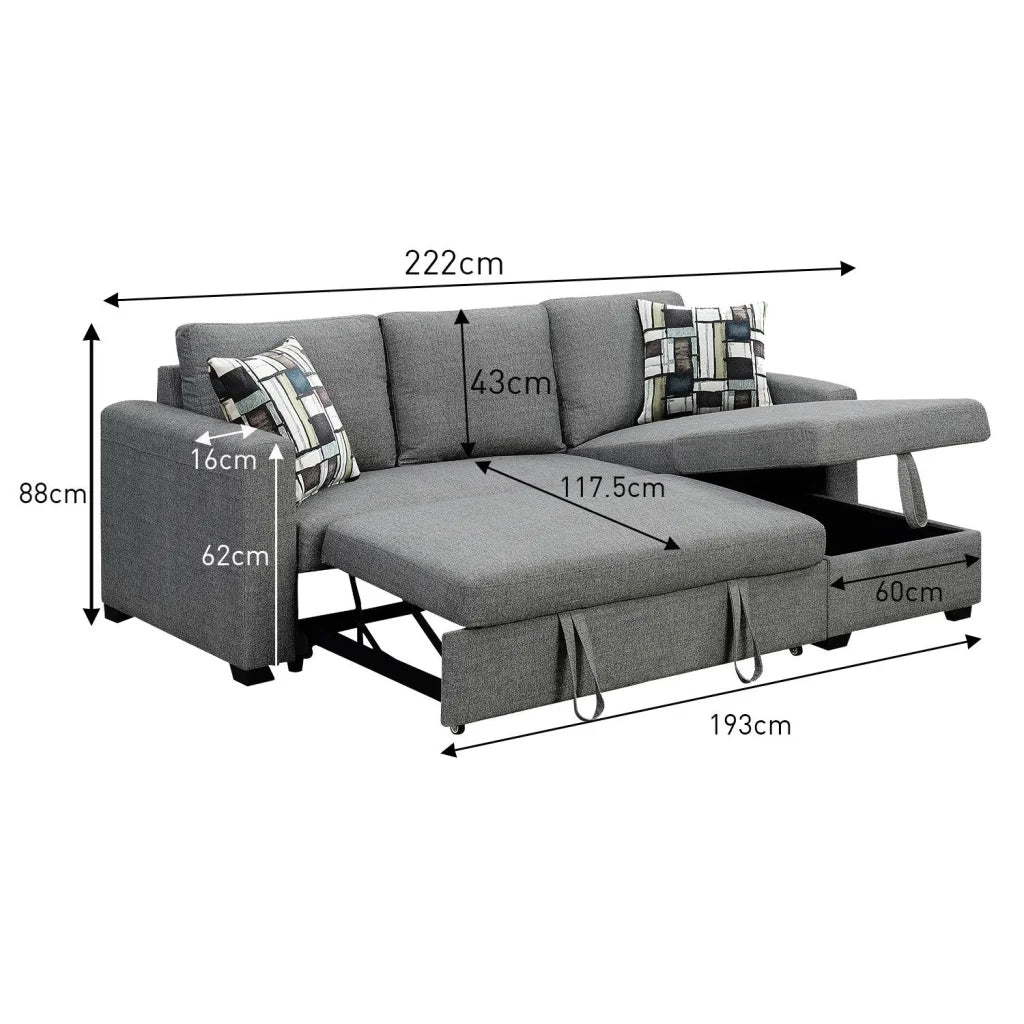 Sarantino Fontana Pullout Sofa Bed with Storage Chaise