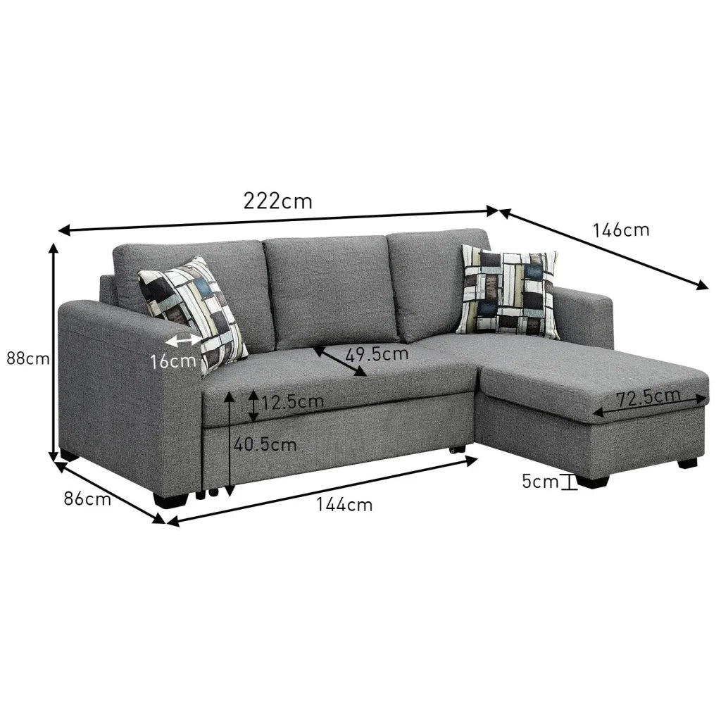 Sarantino Fontana Pullout Sofa Bed with Storage Chaise