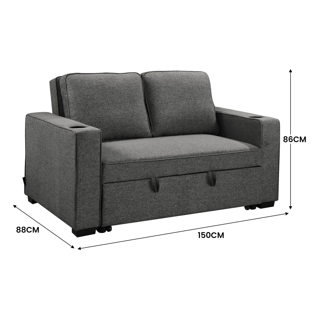 Sarantino Hoffman Linen Dark Grey Convertible Sofa Bed