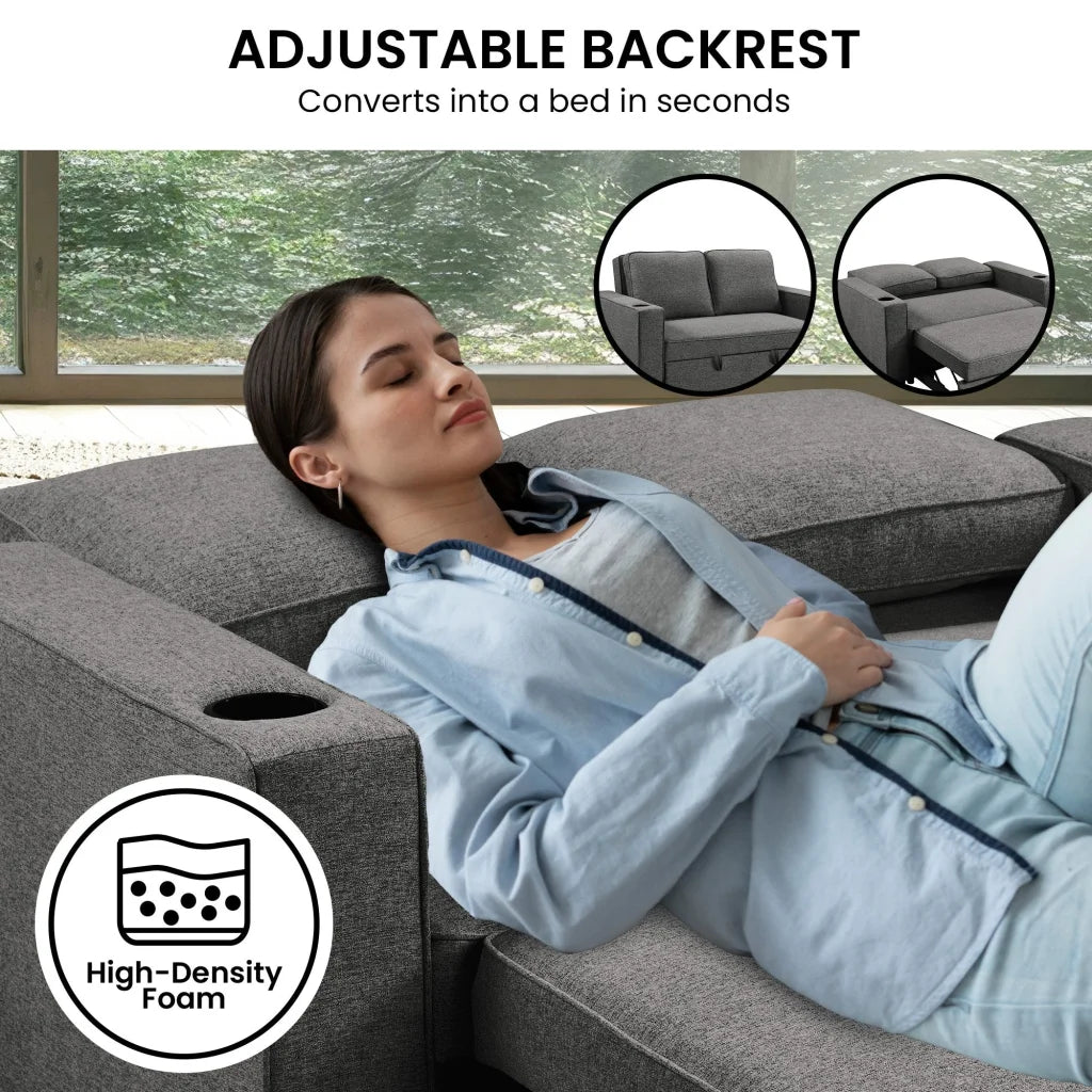 Sarantino Hoffman Linen Dark Grey Convertible Sofa Bed