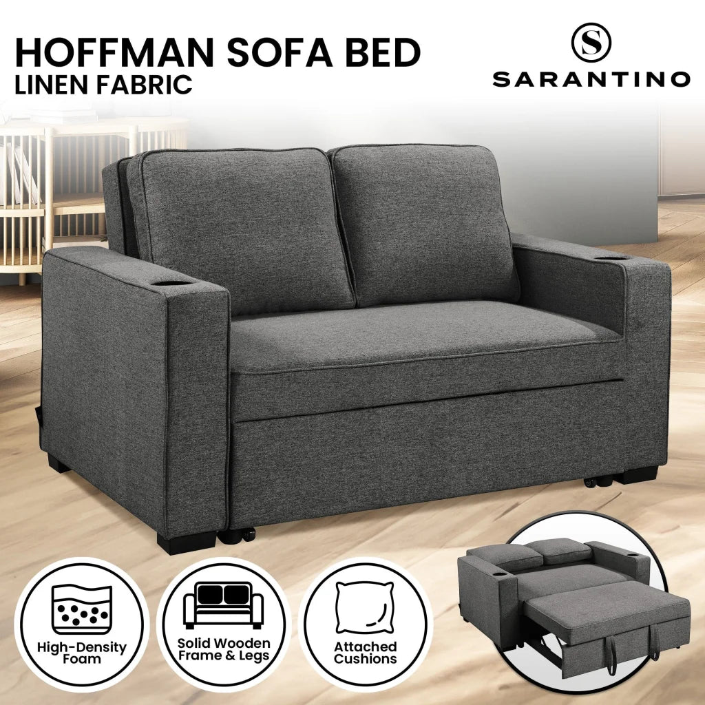 Sarantino Hoffman Linen Dark Grey Convertible Sofa Bed