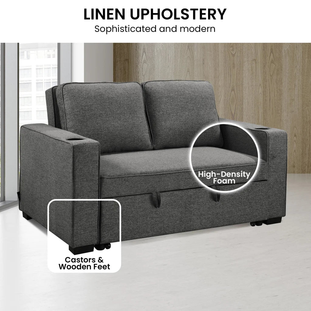 Sarantino Hoffman Linen Dark Grey Convertible Sofa Bed