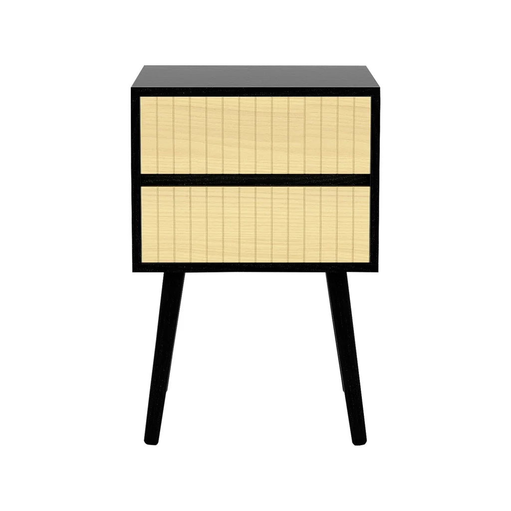 Sarantino Ivan Bedside Table Night Stand - Black/natural