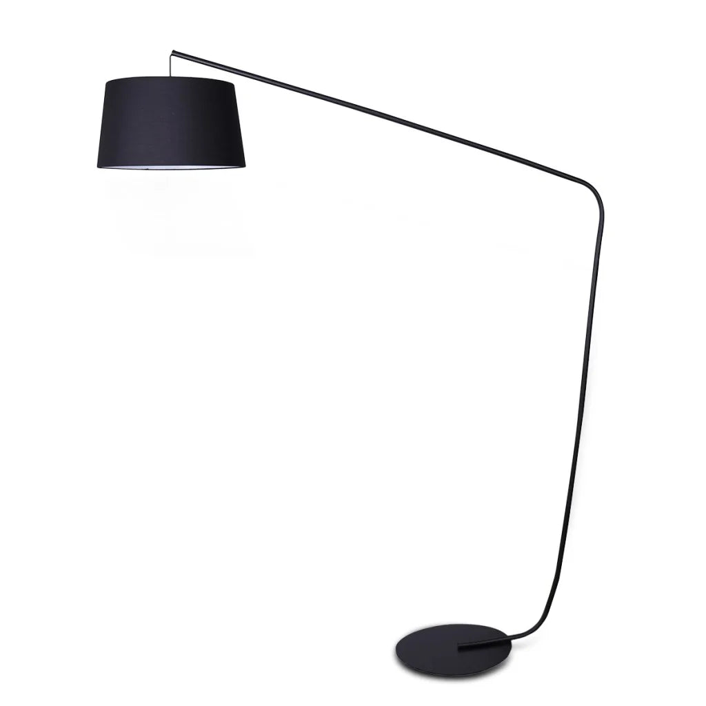 Sarantino Metal Arc Floor Lamp in Black Finish with Linen