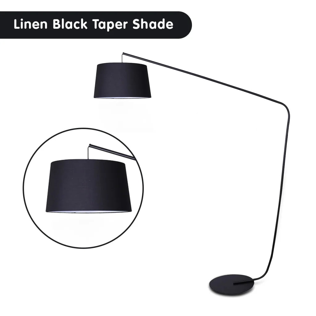 Sarantino Metal Arc Floor Lamp in Black Finish with Linen