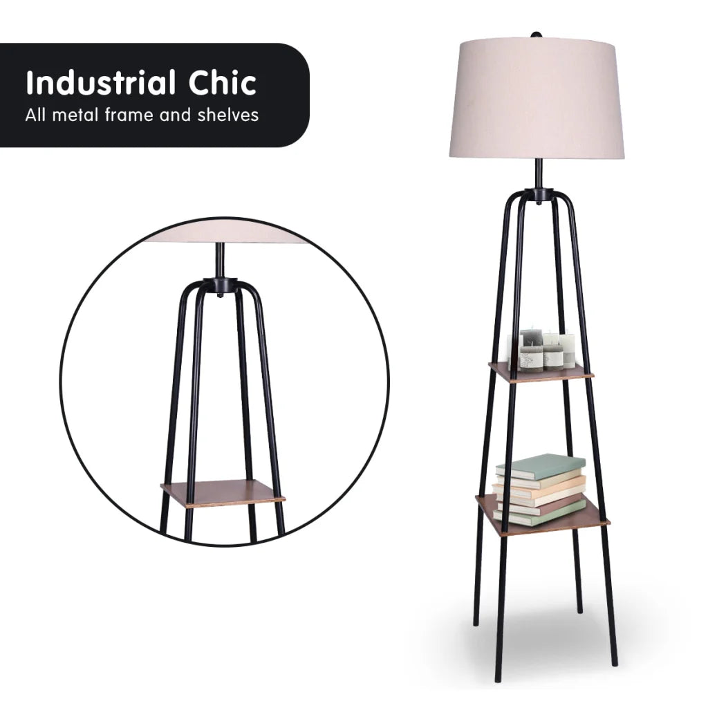 Sarantino Metal Etagere Floor Lamp Shade Metal Shelf