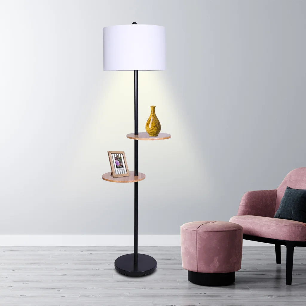Sarantino Metal Floor Lamp Shade with Black Post in Round