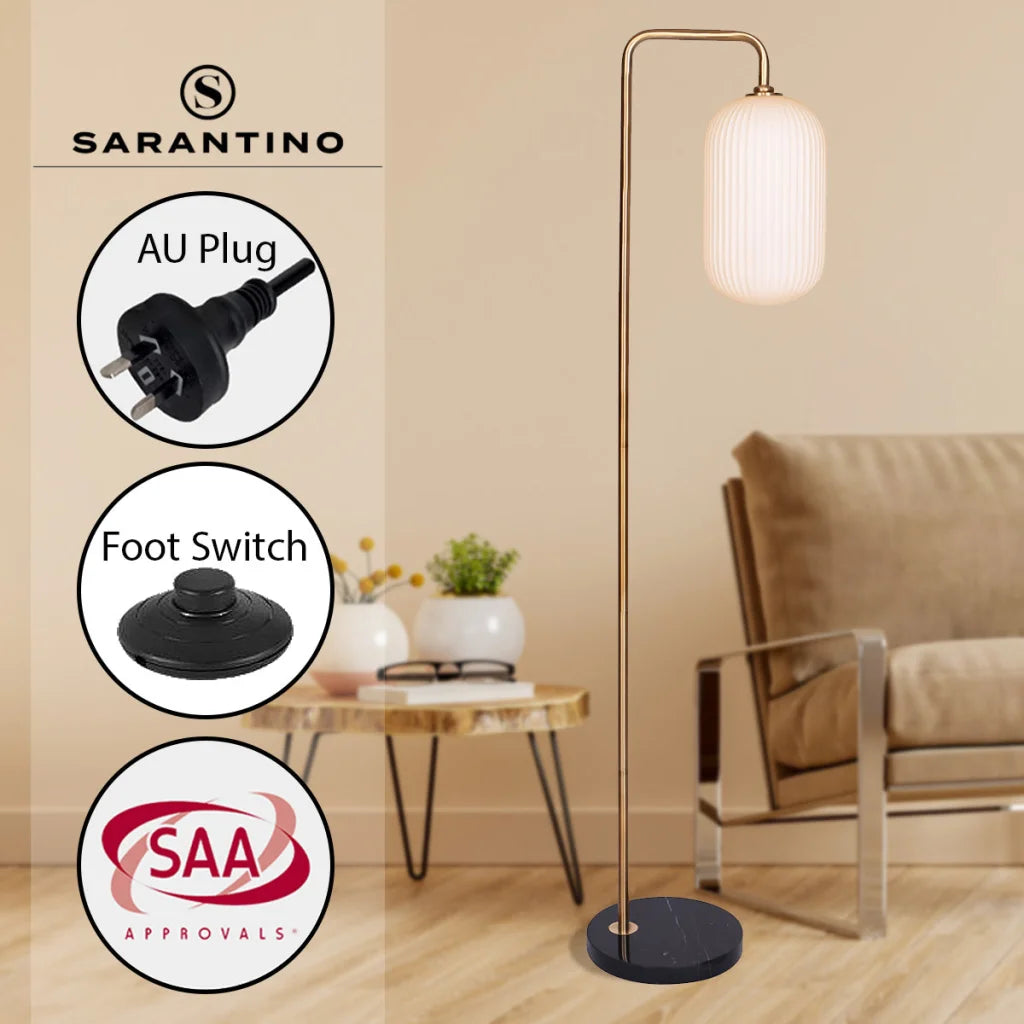 Sarantino Metal Floor Lamp With Opal Glass Shade - Home &