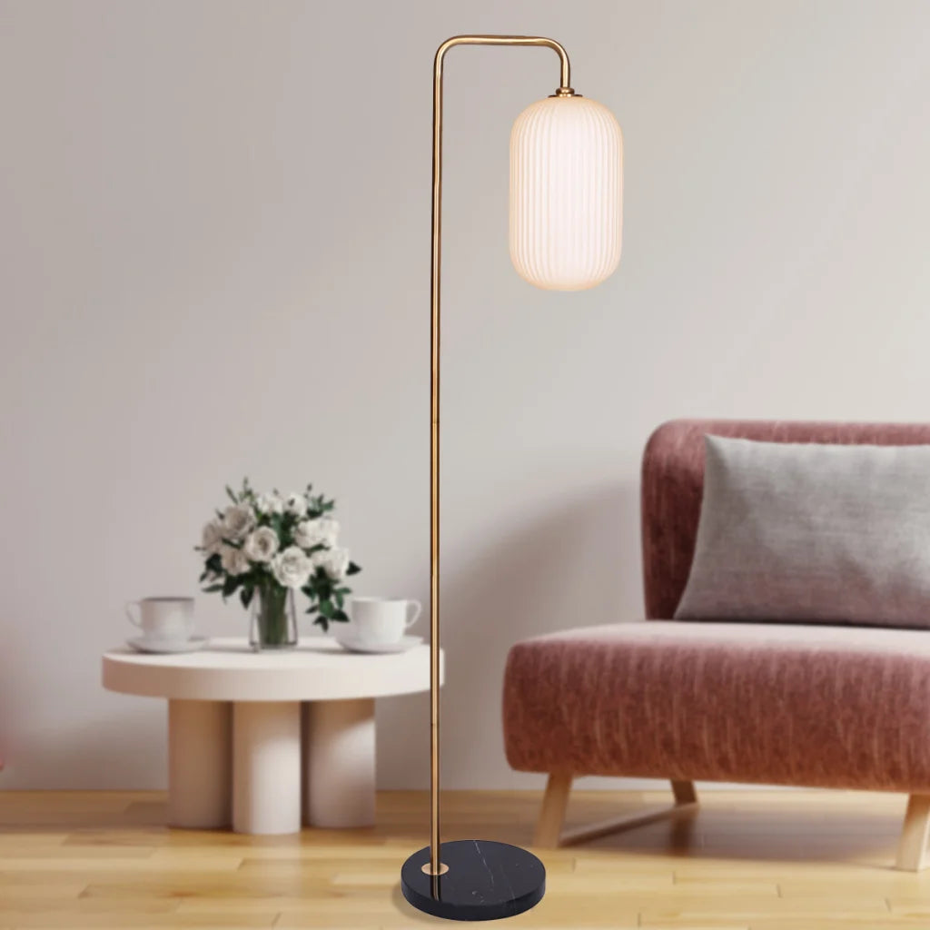 Sarantino Metal Floor Lamp With Opal Glass Shade - Home &
