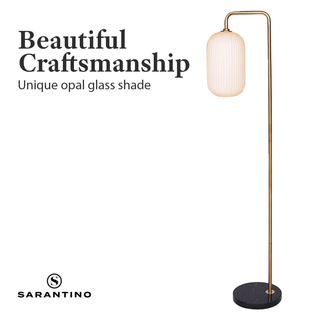 Sarantino Metal Floor Lamp With Opal Glass Shade - Home &