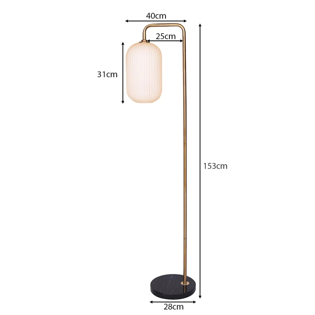 Sarantino Metal Floor Lamp With Opal Glass Shade - Home &
