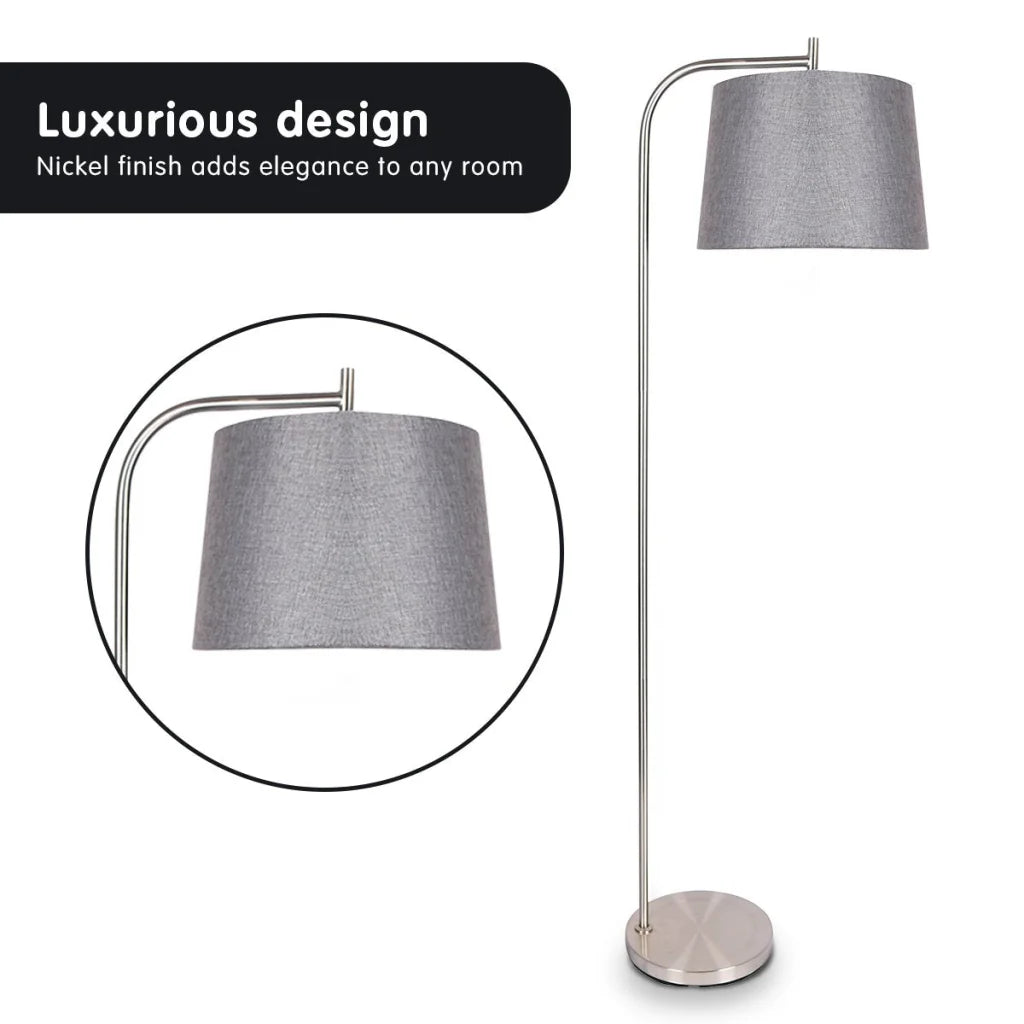 Sarantino Metal Task Floor Lamp Nickel Finish with Grey