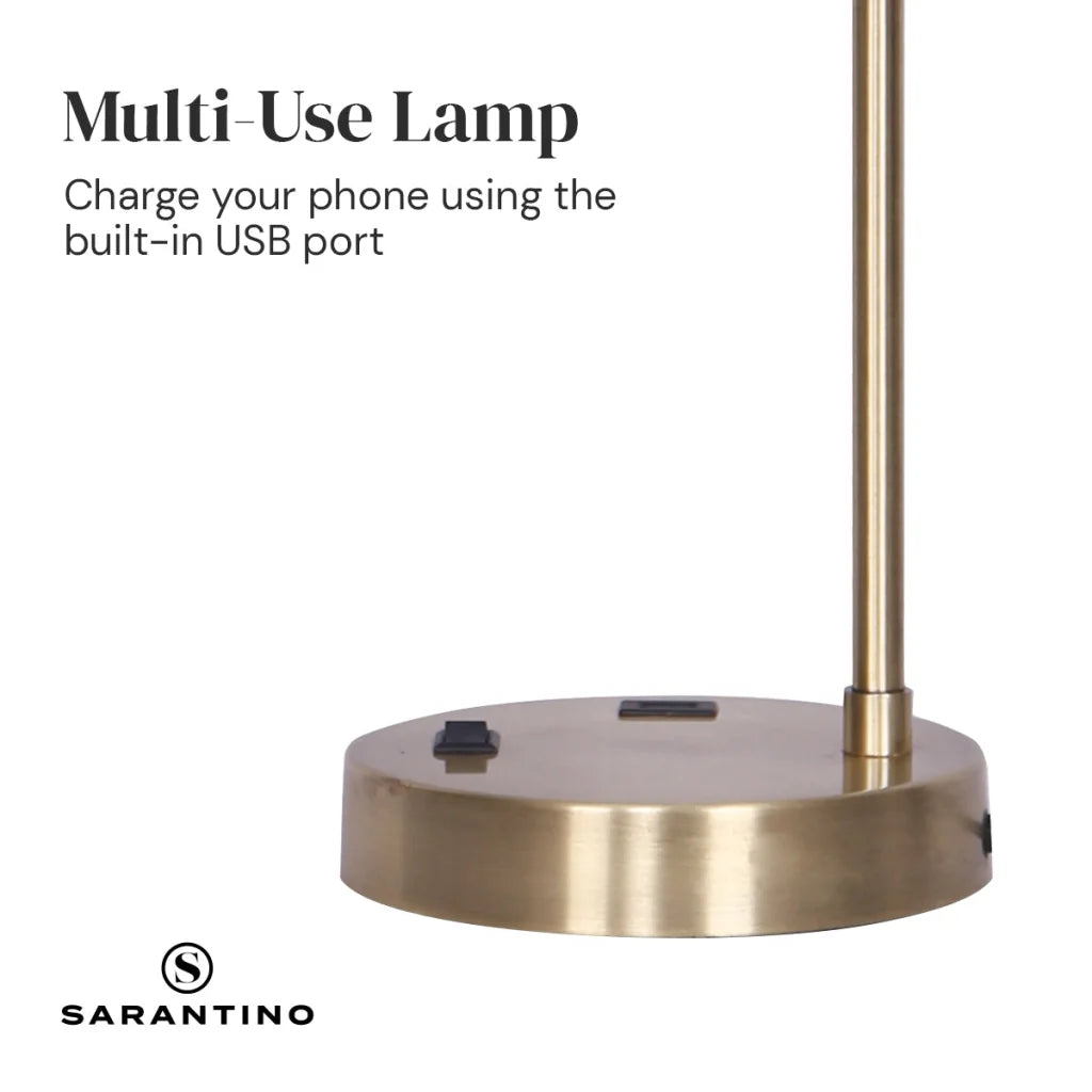 Sarantino Metal Task Lamp with USB Charging Port Antique