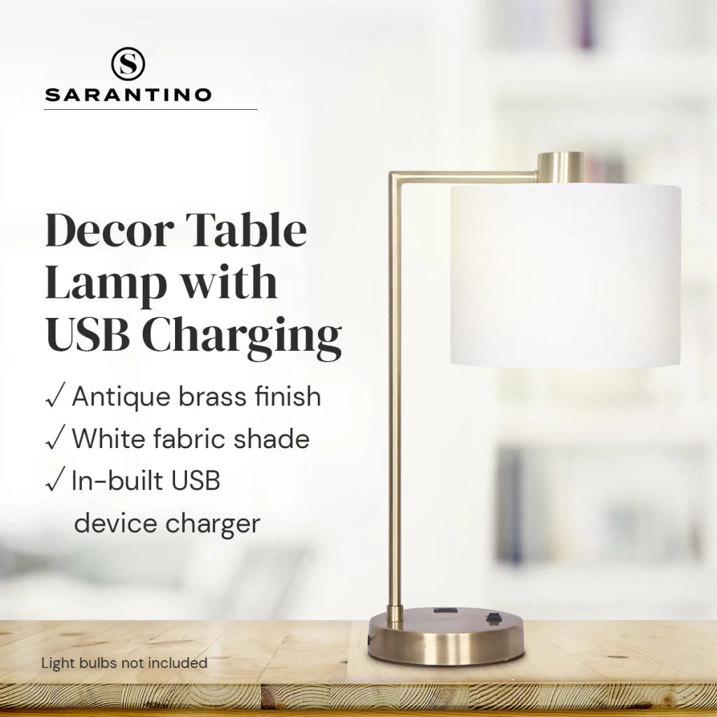 Sarantino Metal Task Lamp with USB Charging Port Antique