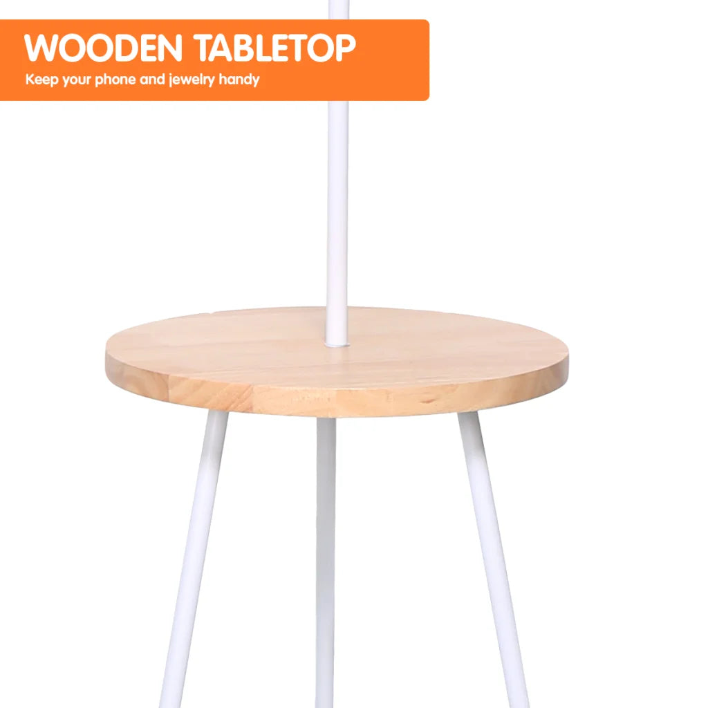 Sarantino Metal Tripod Floor Lamp Shade with Wooden Table