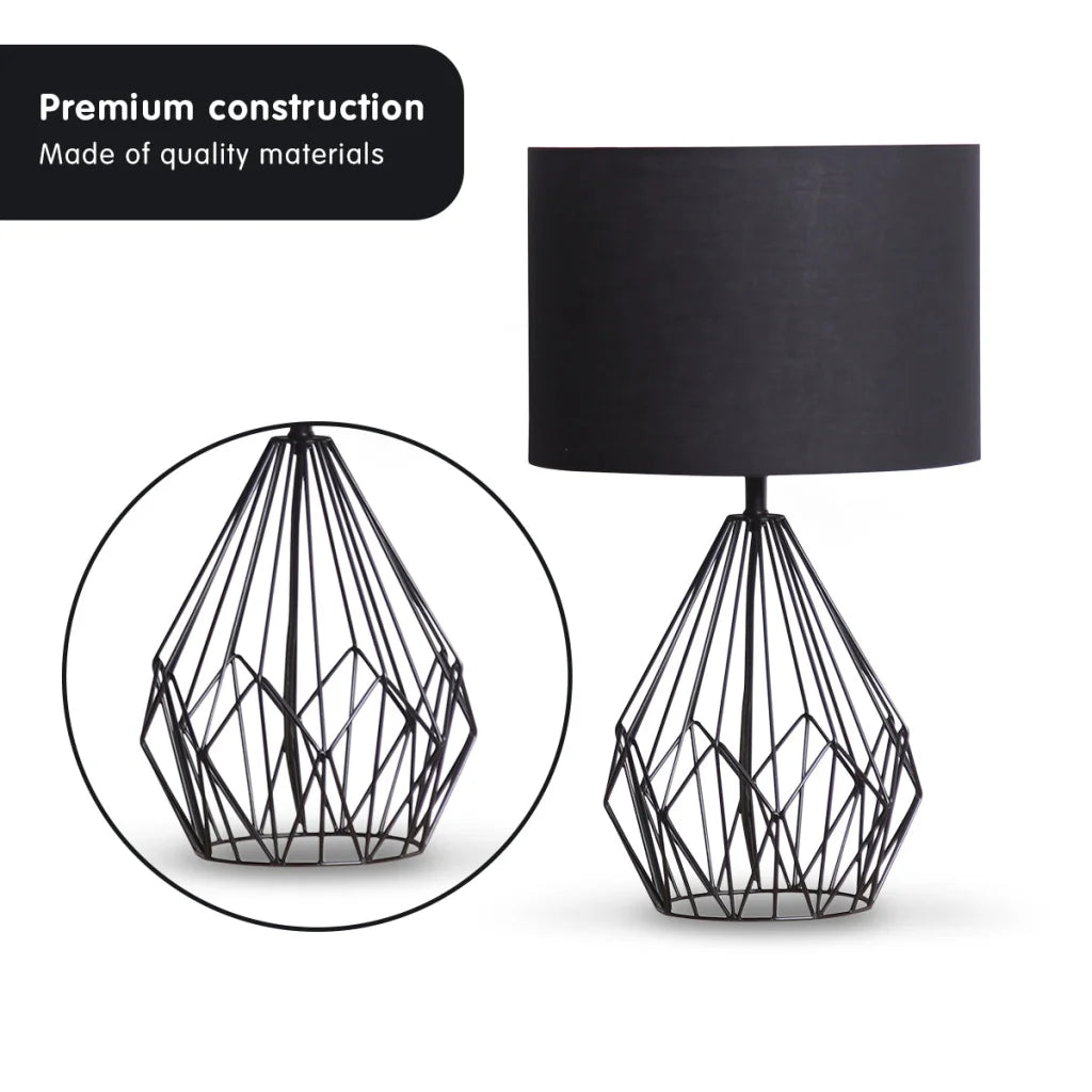 Sarantino Metal Wire Table Lamp in Black Finish With Black