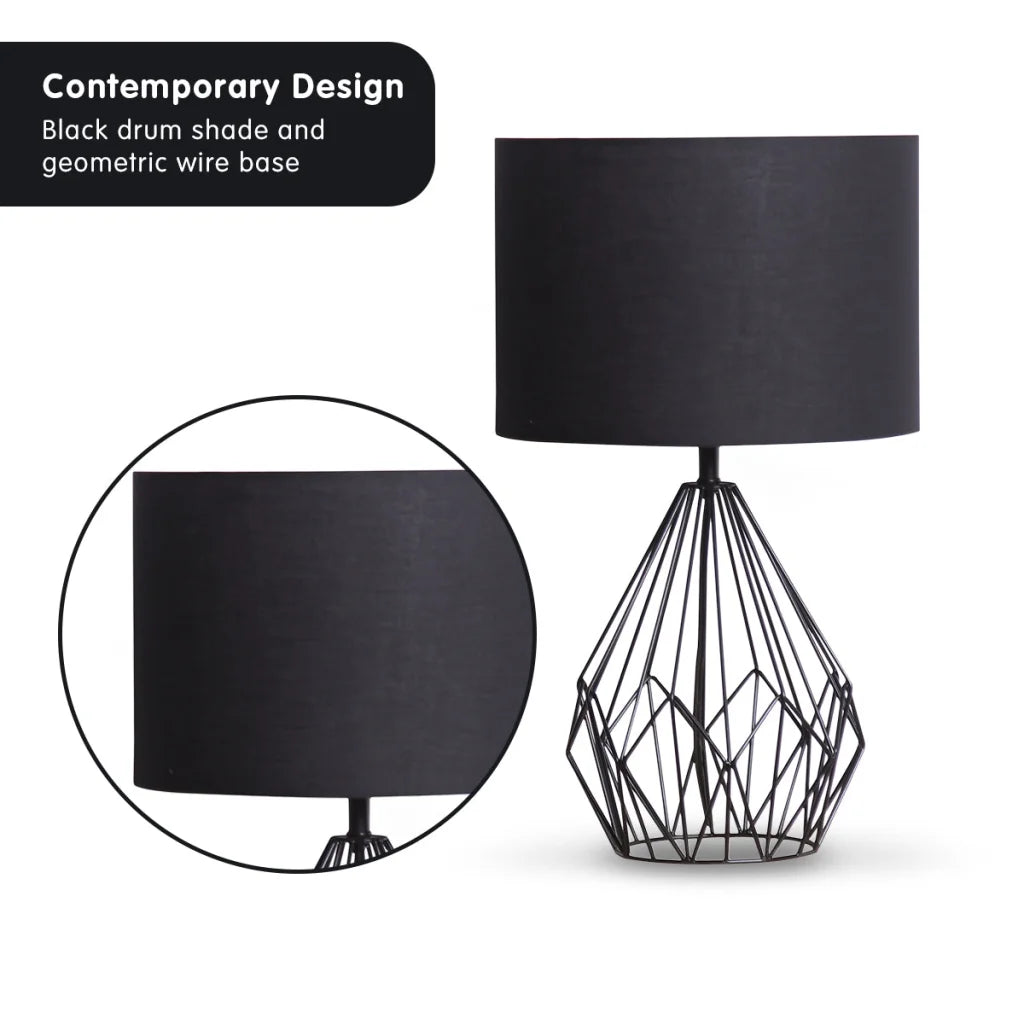 Sarantino Metal Wire Table Lamp in Black Finish With Black