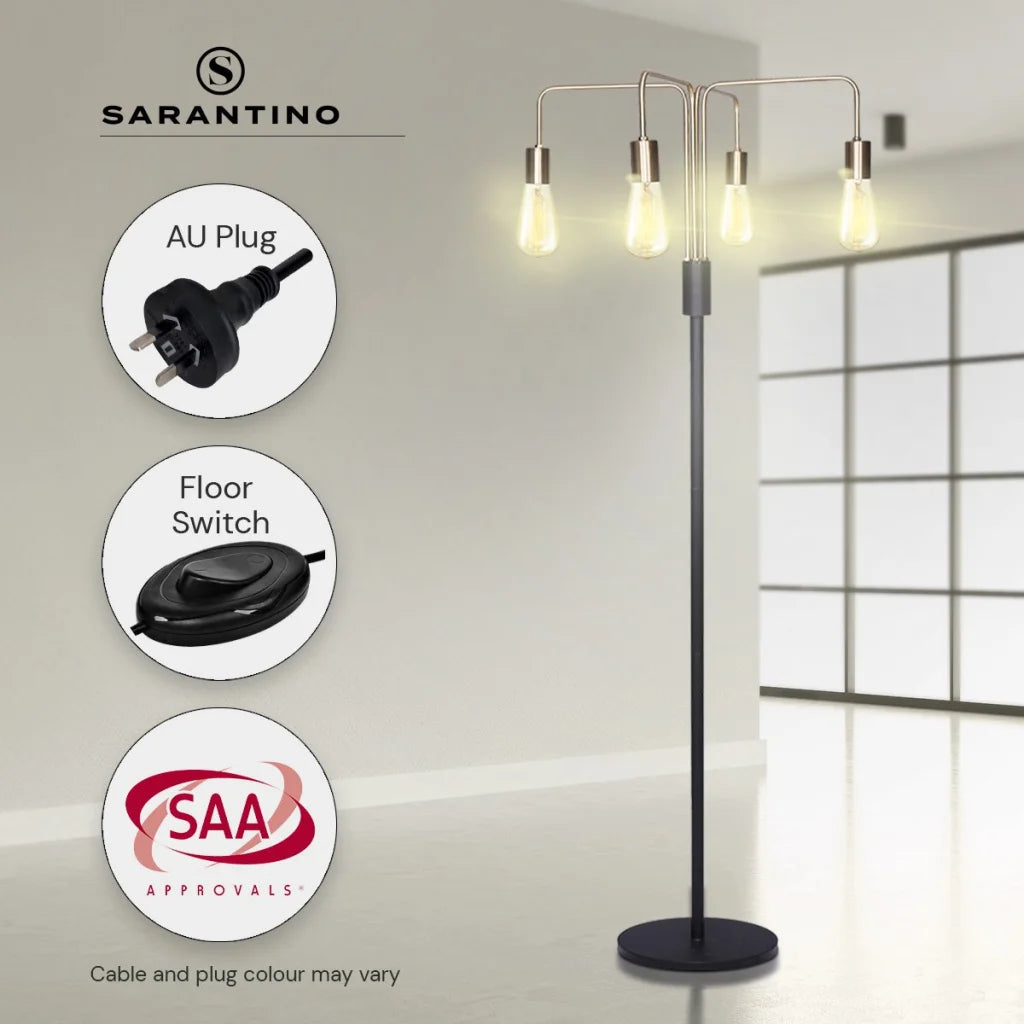 Sarantino Modern Exposed Bulb 4-Arm Industrial Light Floor