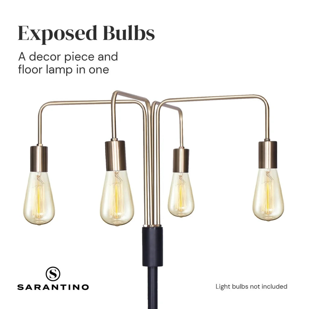 Sarantino Modern Exposed Bulb 4-Arm Industrial Light Floor