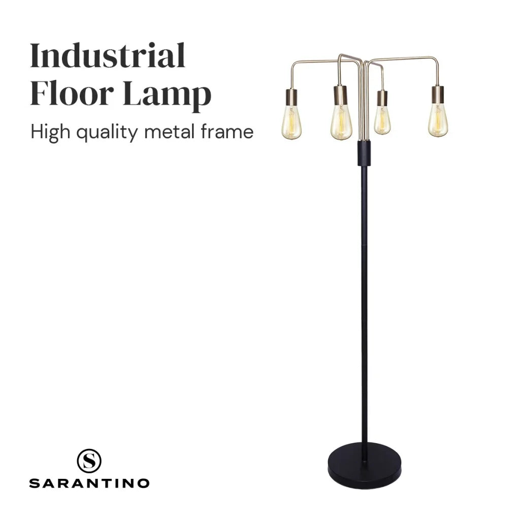 Sarantino Modern Exposed Bulb 4-Arm Industrial Light Floor