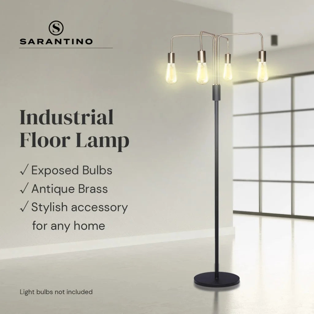 Sarantino Modern Exposed Bulb 4-Arm Industrial Light Floor