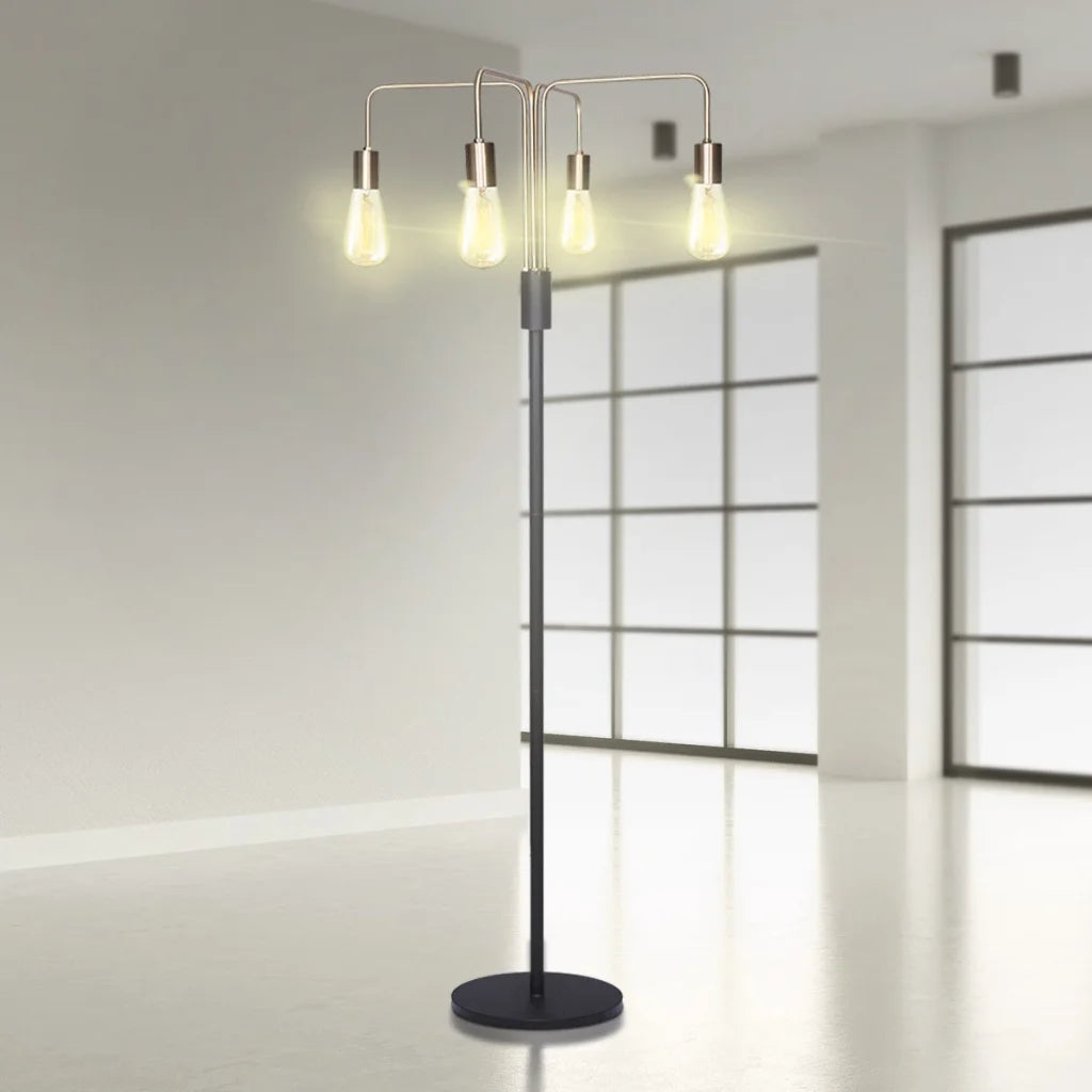 Sarantino Modern Exposed Bulb 4-Arm Industrial Light Floor