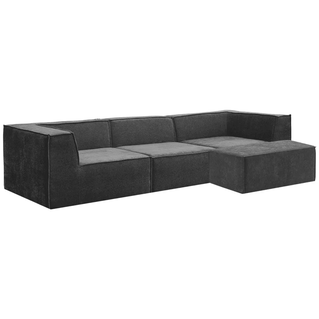 Sarantino Novi 3-Seater Modular Sofa with Ottoman in Black