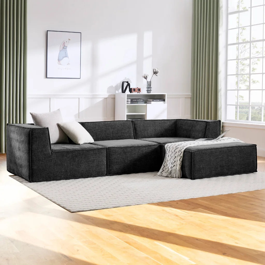 Sarantino Novi 3-Seater Modular Sofa with Ottoman in Black