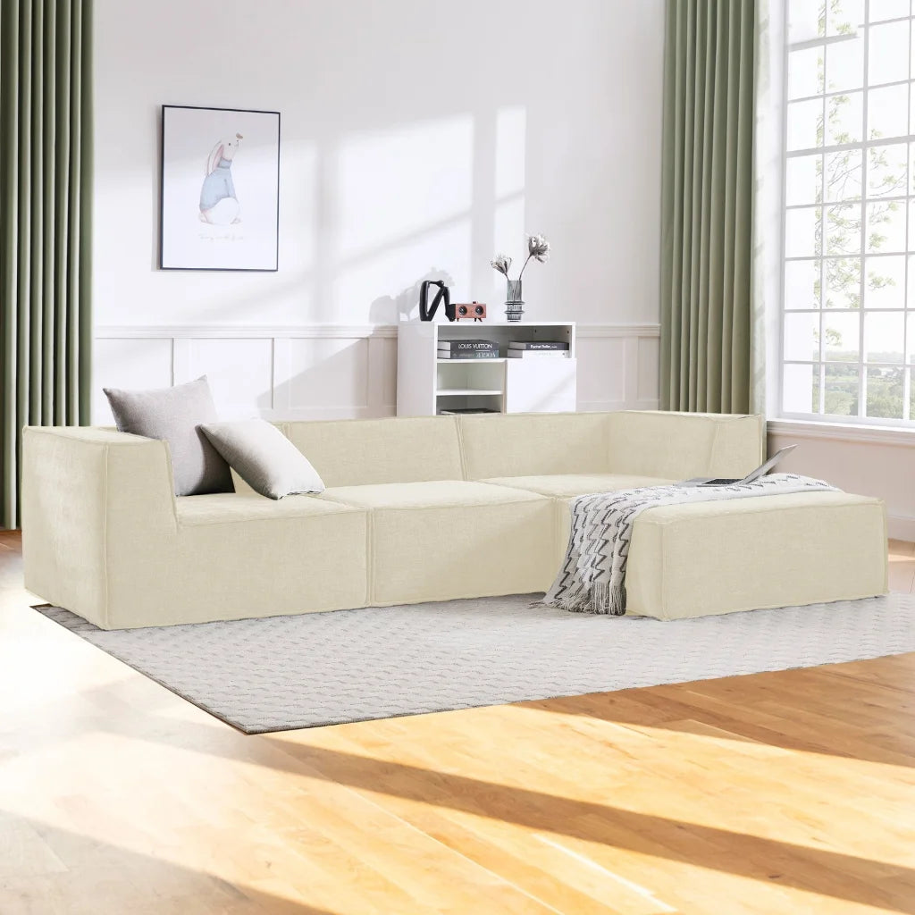 Sarantino Novi 3-Seater Modular Sofa with Ottoman in Cream