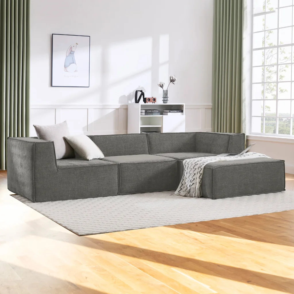 Sarantino Novi 3-Seater Modular Sofa with Ottoman in Grey
