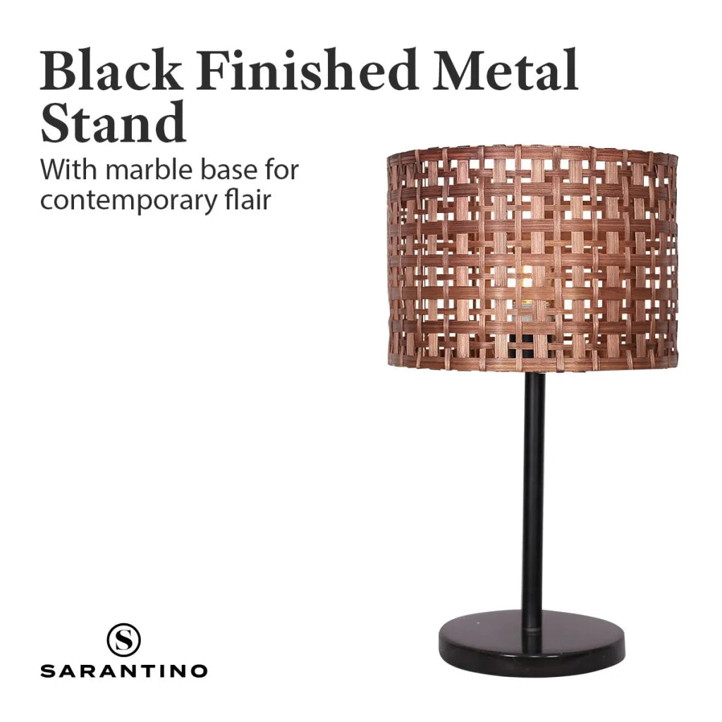 Sarantino Rattan Desk Lamp With Black Marble Base - Home &