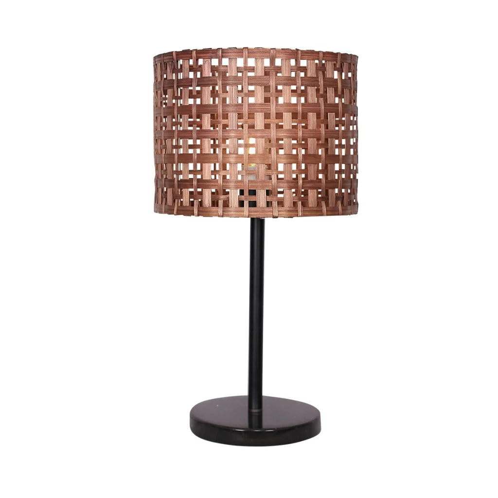 Sarantino Rattan Desk Lamp With Black Marble Base - Home &