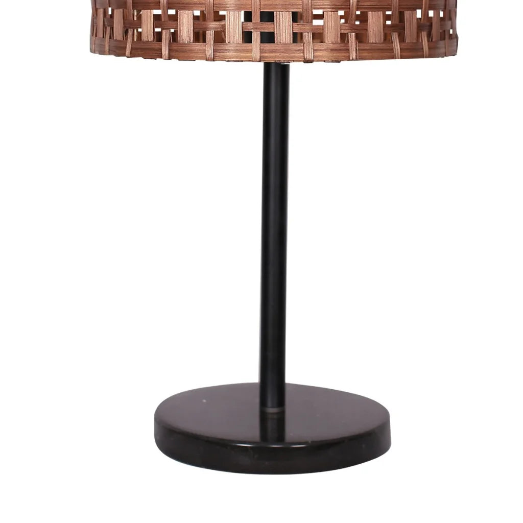 Sarantino Rattan Desk Lamp With Black Marble Base - Home &