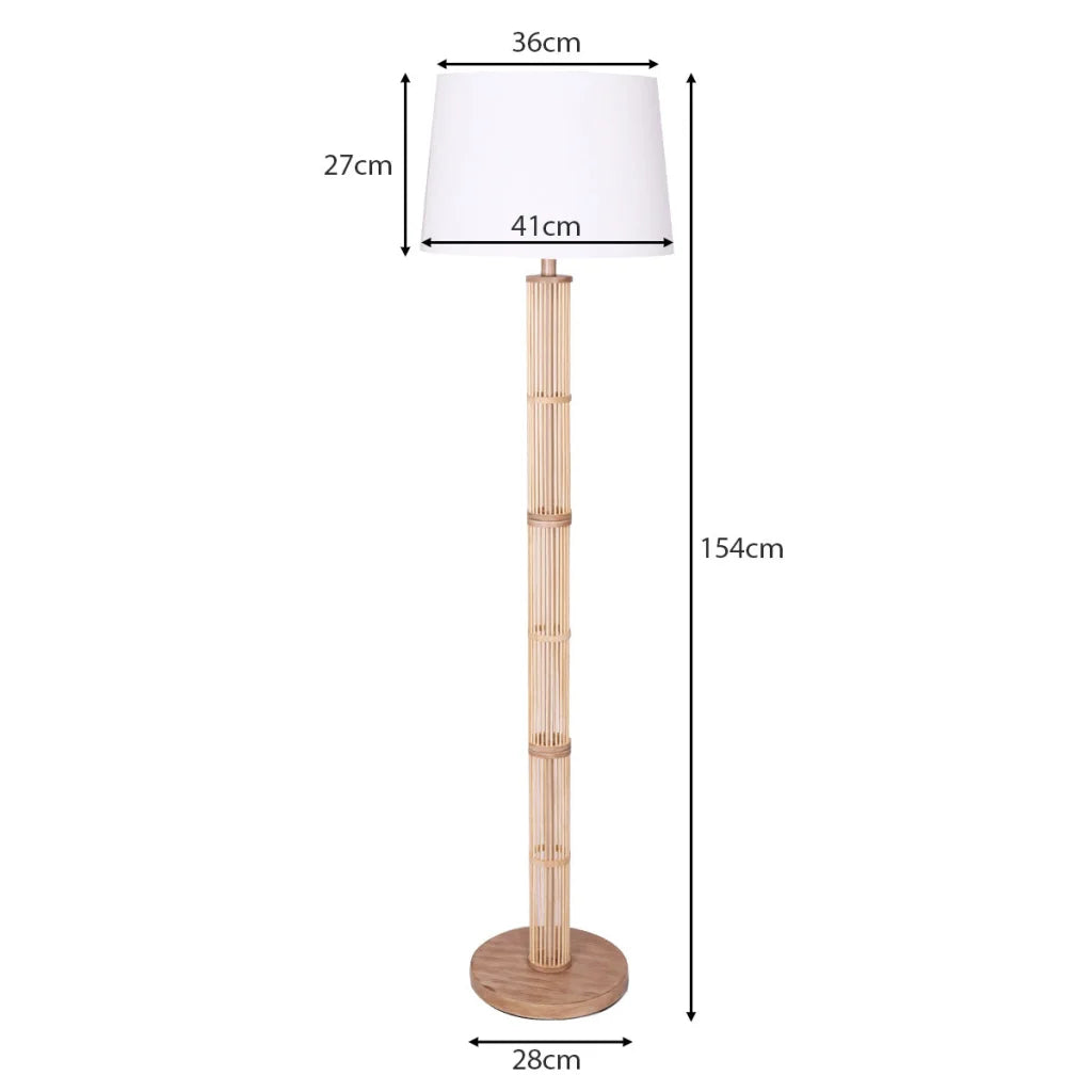 Sarantino Rattan Floor Lamp With Ghost-White Linen Shade