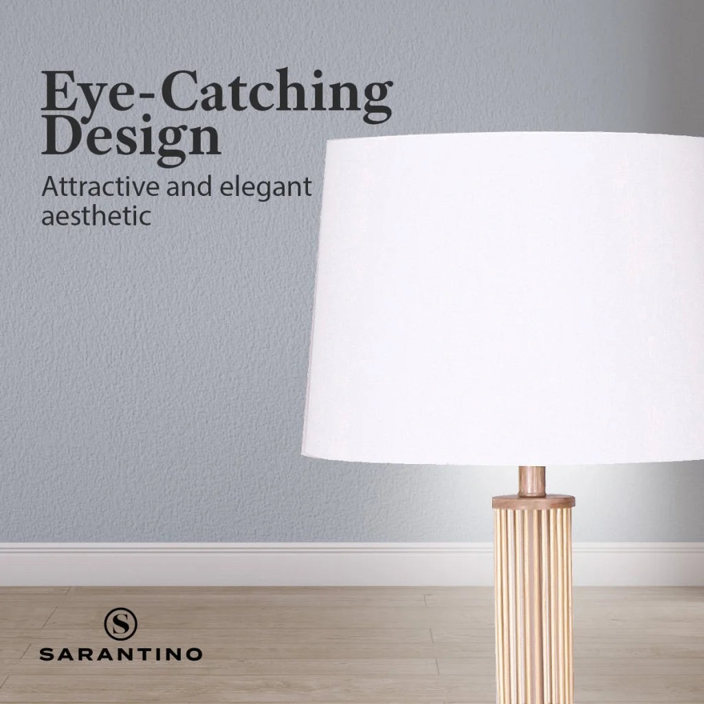 Sarantino Rattan Floor Lamp With Ghost-White Linen Shade