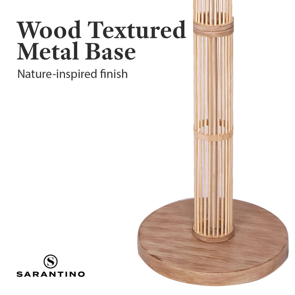 Sarantino Rattan Floor Lamp With Ghost-White Linen Shade