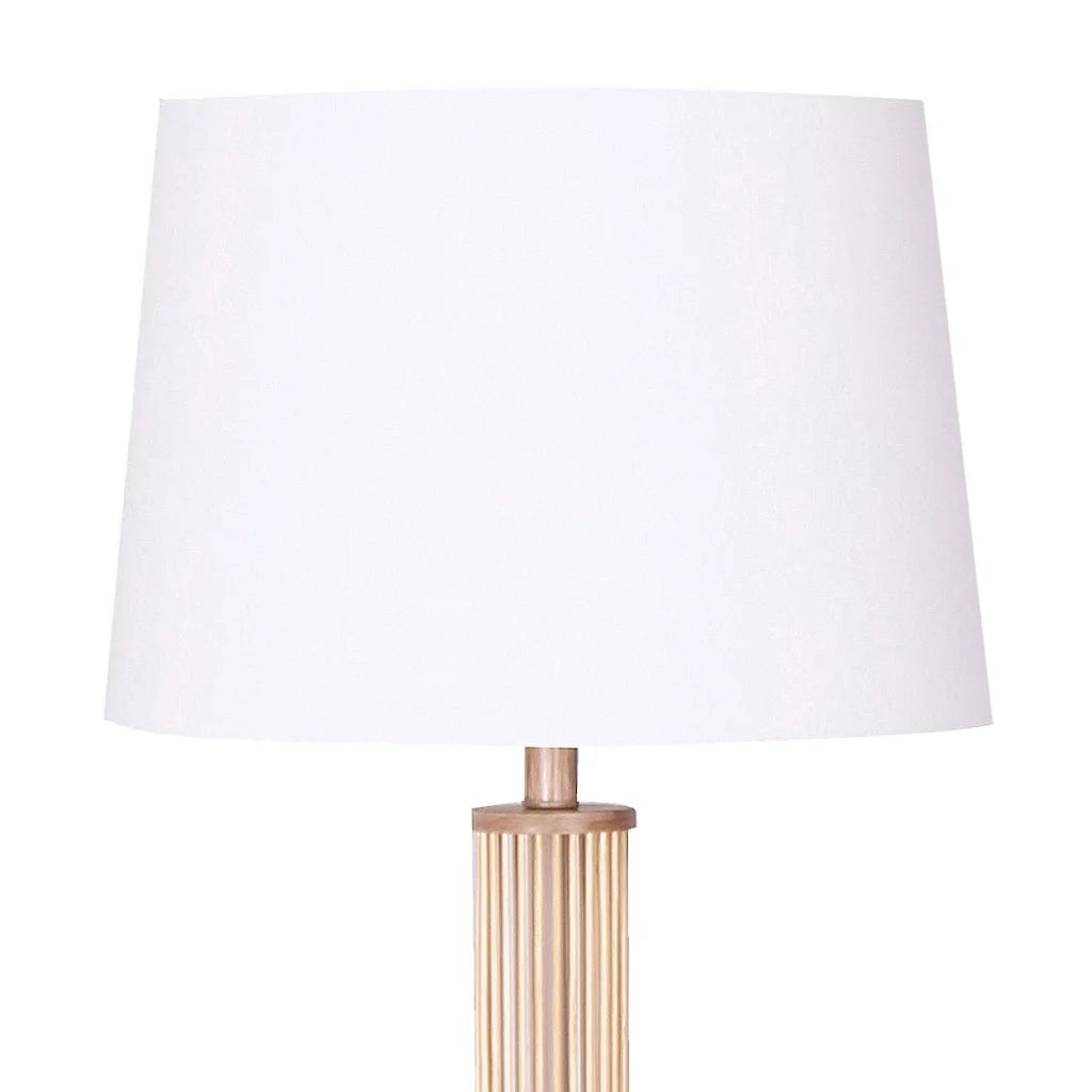 Sarantino Rattan Floor Lamp With Ghost-White Linen Shade